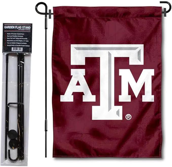 College Flags & Banners Co. Texas A&M Aggies Garden Flag with Pole Stand Holder by GreenHaven Gardens