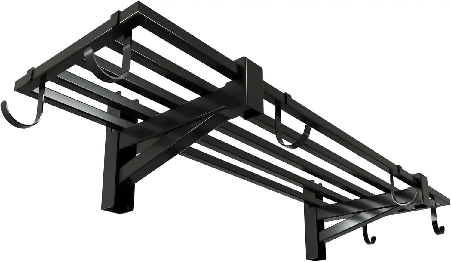 1-Pack Garage Wall Shelving,Heavy Duty Garage Storage Shelves, Wall Mounted Storage Shelving with 6 Hooks, 250LB Capacity, Black by GreenHaven Gardens