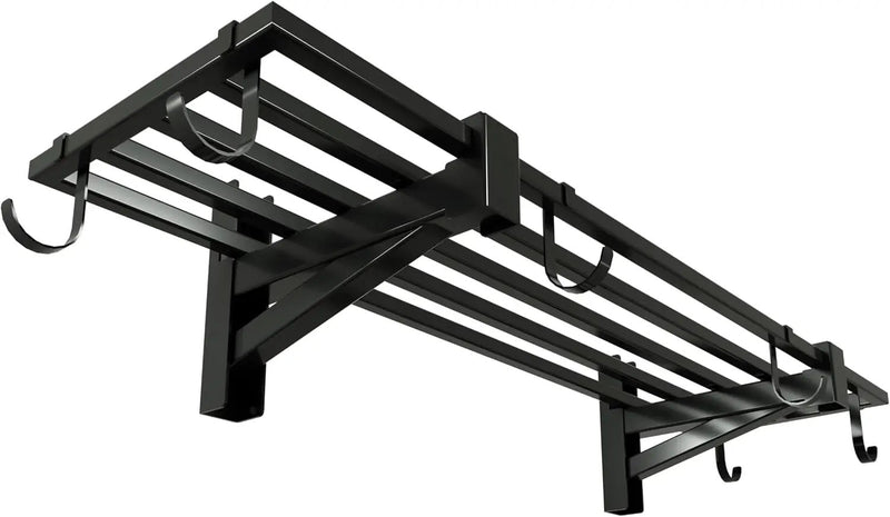 1-Pack Garage Wall Shelving,Heavy Duty Garage Storage Shelves, Wall Mounted Storage Shelving with 6 Hooks, 250LB Capacity, Black by GreenHaven Gardens
