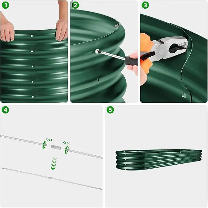 Land Guard 8×2×1ft Galvanized Raised Garden Bed Kit, 108 Gallon Capacity Raised Garden Boxes Outdoor, Oval Metal Raised Garden Beds for Vegetables, Forest Green (with 10 Connecting rods) by GreenHaven Gardens