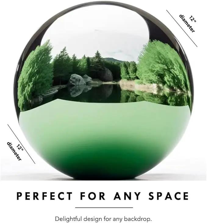 12 Inch Stainless Steel Gazing Globe,v2croft Hollow Ball Mirrored Surface Polished Shiny Sphere,Garden Stainless Steel Gazing Ball for Outdoor Lawn Pond Yard Ornament(Green) by GreenHaven Gardens