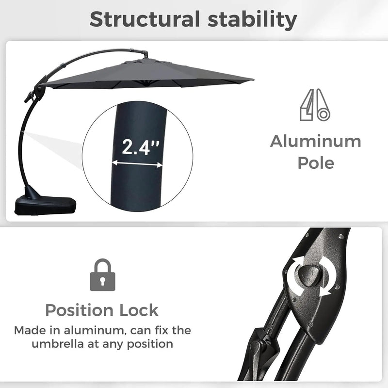 Grand patio 12 FT Sunbrella Cantilever Umbrella with Base Outdoor Aluminum Offset Umbrella with Tilt Adjustment (Charcoal, 12 FT-SUNBRELLA) by GreenHaven Gardens