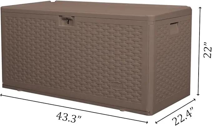 73 Gallon Outdoor Storage Box - Waterproof Resin Deck Box for Patio, Pool & Garden, Lockable Outdoor Cushion Storage & Delivery Boxes for Outside, UV-Resistant, Rich Brown by GreenHaven Gardens