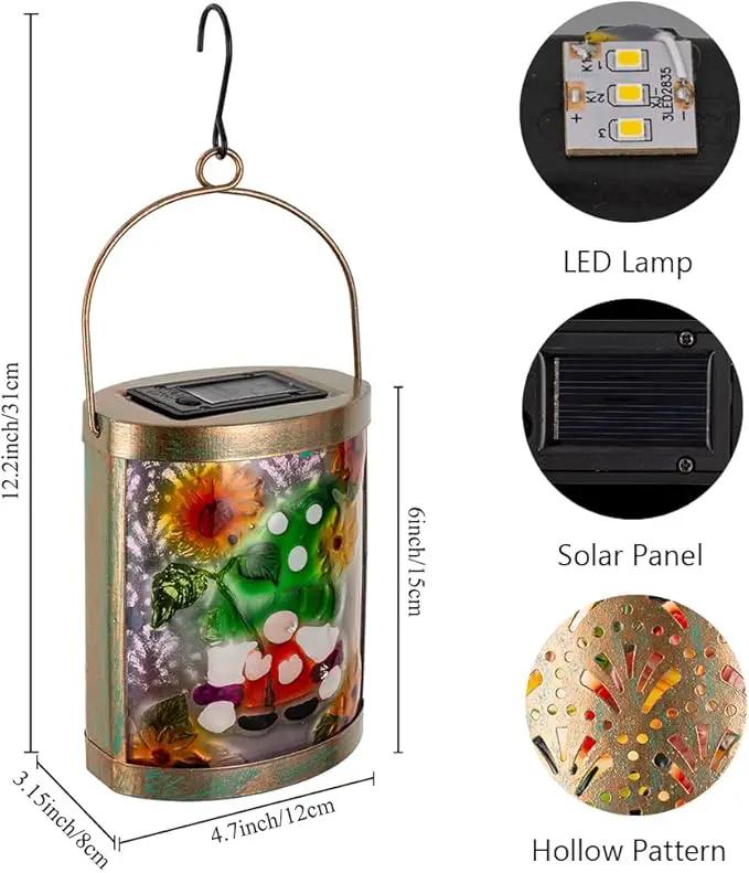 Starsoul 2 Pack Hanging Solar Lantern Outdoor Waterproof Glass Gnome and Sunflowers Decorative Solar Lights for Outside Garden Yard Table Patio Decor by GreenHaven Gardens