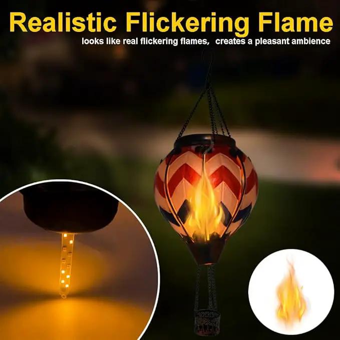 2PC Hot Air Balloon Solar Lantern with 2PC Shepherd Hook, Flickering Flame Hanging Solar Lanterns Outdoor Lights Waterproof Lanterns for Garden Patio Yard Party Decor (Wavy-Gray&Navy&Red) by GreenHaven Gardens