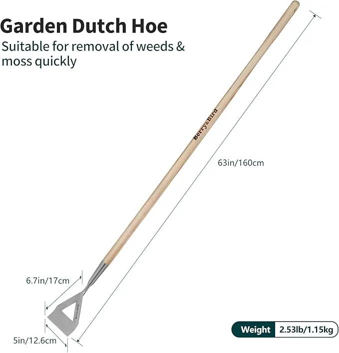 Berry&Bird Dutch Hoe for Weeding，63'' Stainless Steel Garden Weed Hoe with Long Wooden Handle,Heavy Duty Scuffle Hoe Manual Weeder Tool for Gardening Moss Removal Cutting Grass Soil Loosening & Edging by GreenHaven Gardens