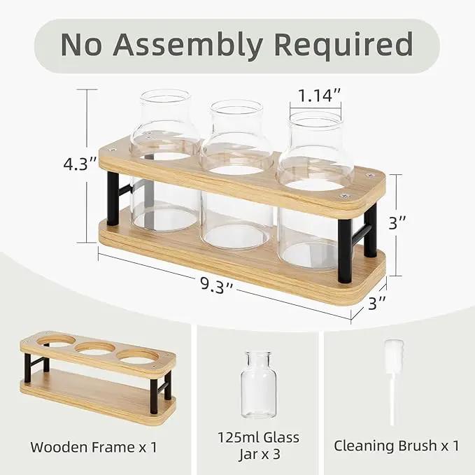 THYGIFTREE Plant Propagation Station with Wooden Stand, Propagation Vases Glass Planters for Indoor Plants Hydroponic Propagating Jars Home Office Decor, Plant Lover Gifts by GreenHaven Gardens