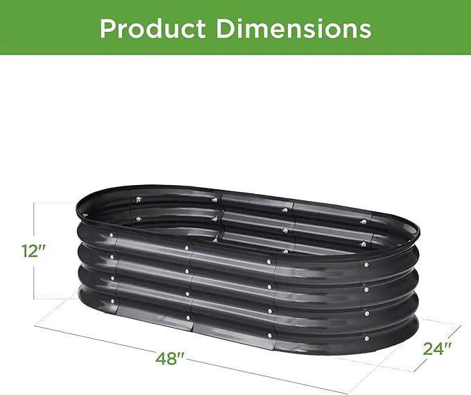 Best Choice Products 4x2x1ft Outdoor Metal Raised Garden Bed, Oval Deep Root Planter Box for Vegetables, Flowers, Herbs, and Succulents w/ 51 Gallon Capacity, Rubber Edge Guard - Charcoal by GreenHaven Gardens