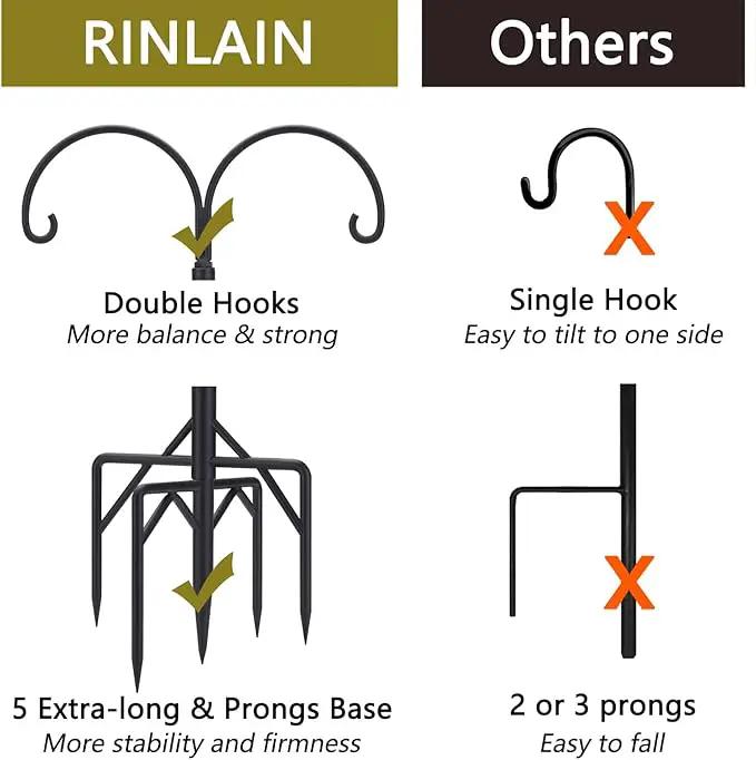 Bird Feeder Pole, Double Shepherds Hooks for Outdoor, 5 Base Prongs Adjustable Stand for Hanging Heavy Duty Feeders, Plant Baskets, Garden Plant Hanger Stands (78Inch, 2 Pack) by GreenHaven Gardens