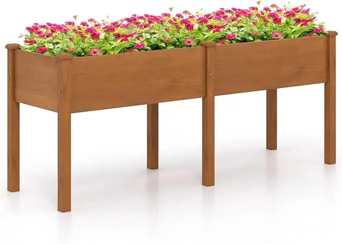 Giantex Raised Garden Bed, Elevated Wood Planter Box with Drain Hole, Gardening Planter Raised Bed for Planting Vegetables Flowers Succulents Herbs, 73" Lx23 Wx30 H by GreenHaven Gardens
