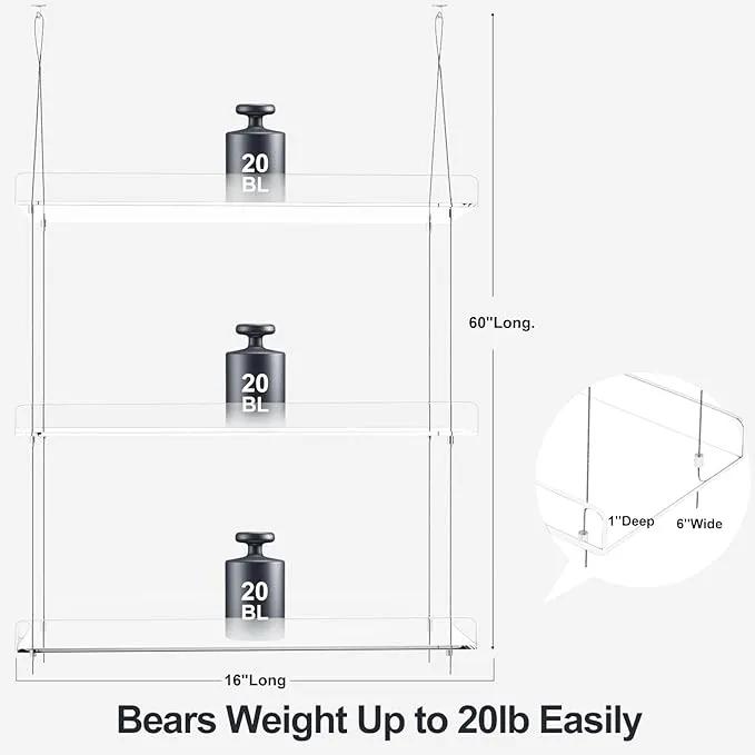 3-Tier Hanging Clear Plant Shelves for Windows, Acrylic Window Wall Plant Stand Shelf for Kitchen Indoor Gardens, Flower, Succulents, Herb, Seedling Organization, and Pots Display, 16 Inch per Tier by GreenHaven Gardens
