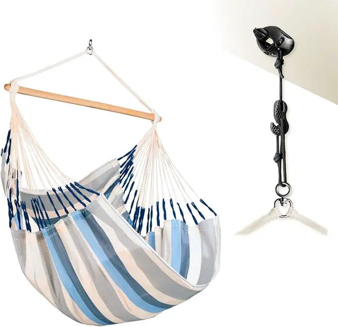LA SIESTA® - Large Comfort Domingo Hammock Swing Chair - Weather & Tear Resistant Hanging Hammock Chair - Indoor Outdoor Hammock Chair Swing - Patio Porch Bedroom Hanging Chair - Max 285 Lbs, Sea Salt by GreenHaven Gardens