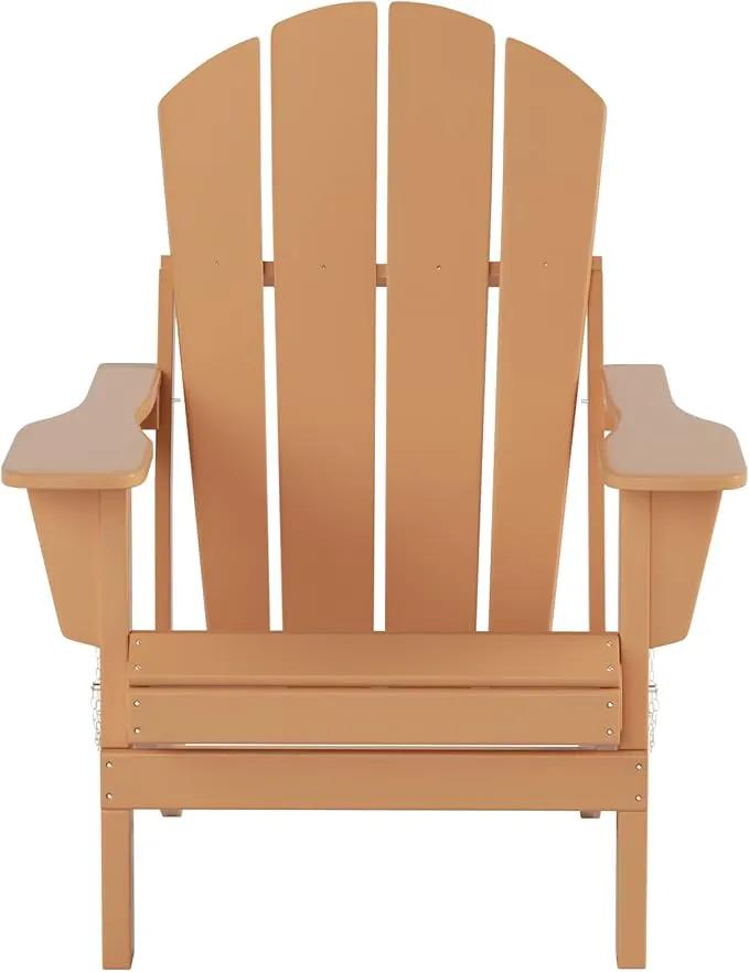 WO Home Furniture Adirondack Chair Table Set of 2 PCS Outdoor Folding Chair w Side Table Weather/UV Resistant for Lawn, Garden, Bon Fire, Balcony (Teak) by GreenHaven Gardens