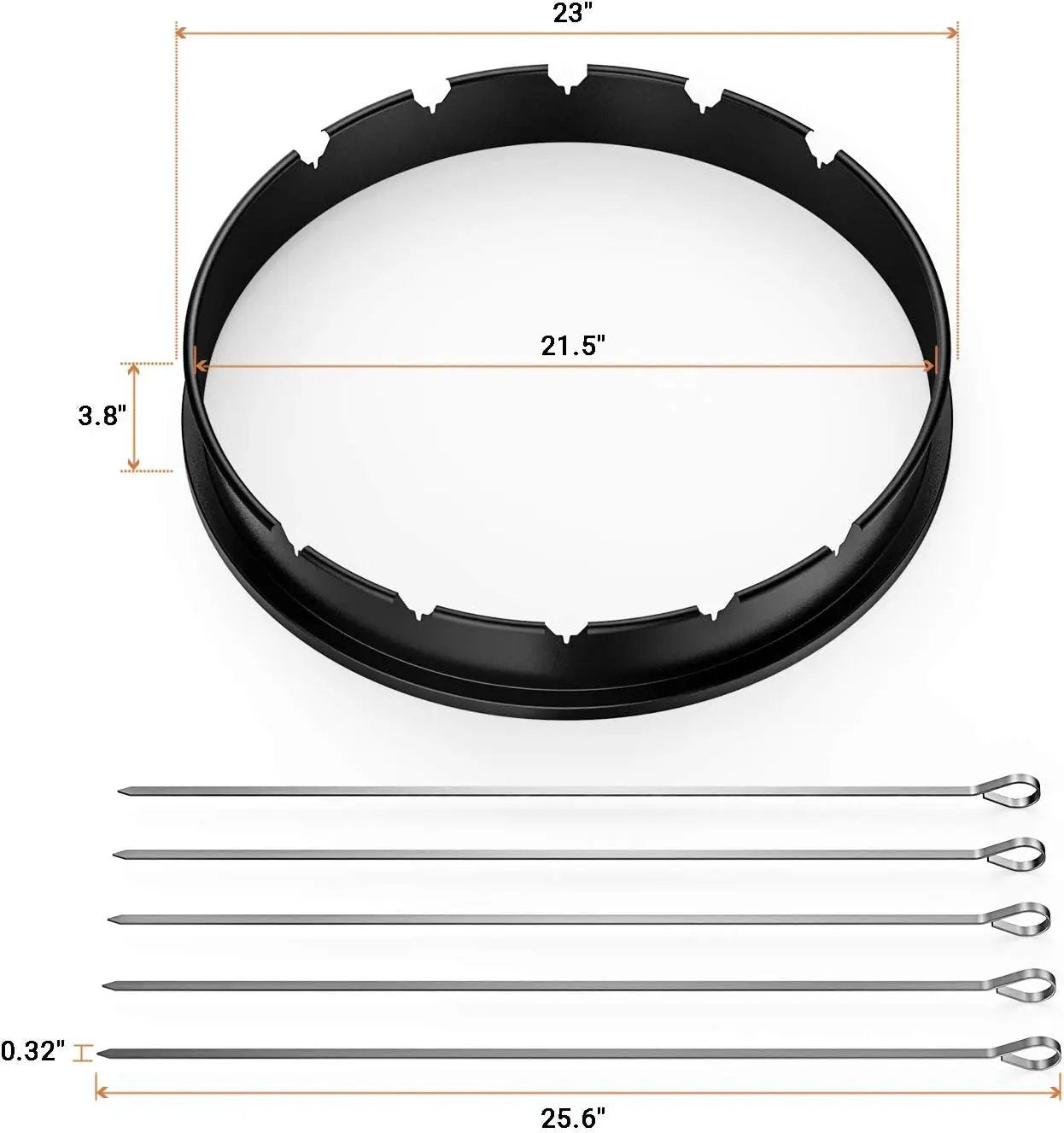 only fire Rotisserie Ring with Kabob Skewer Set for Weber 22 1/2 Inch Kettle and Other Similar Kettle Charcoal Grills by GreenHaven Gardens