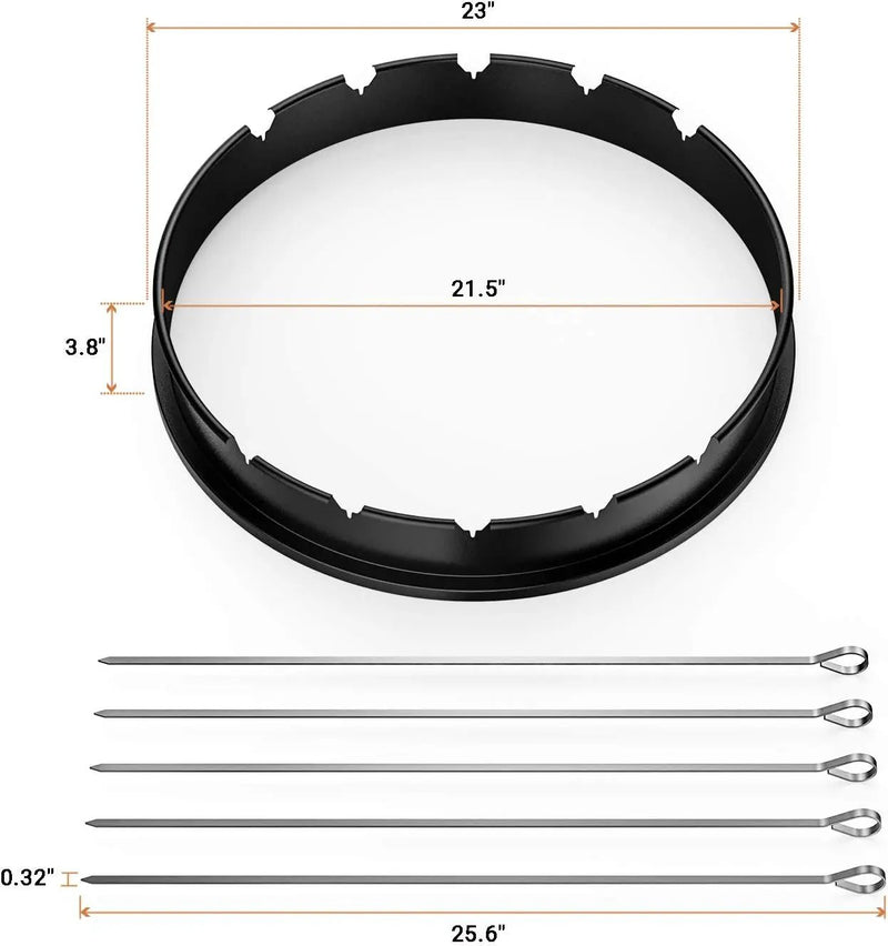 only fire Rotisserie Ring with Kabob Skewer Set for Weber 22 1/2 Inch Kettle and Other Similar Kettle Charcoal Grills by GreenHaven Gardens
