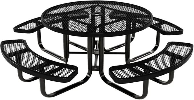 Coated Outdoor Furniture Heavy-Duty Portable Outdoor Kids Table with Umbrella Hole, Expanded Metal Kids Picnic Table, Commercial-Grade, Made in America (46 In, Round, Childrens, Textured Black) by GreenHaven Gardens