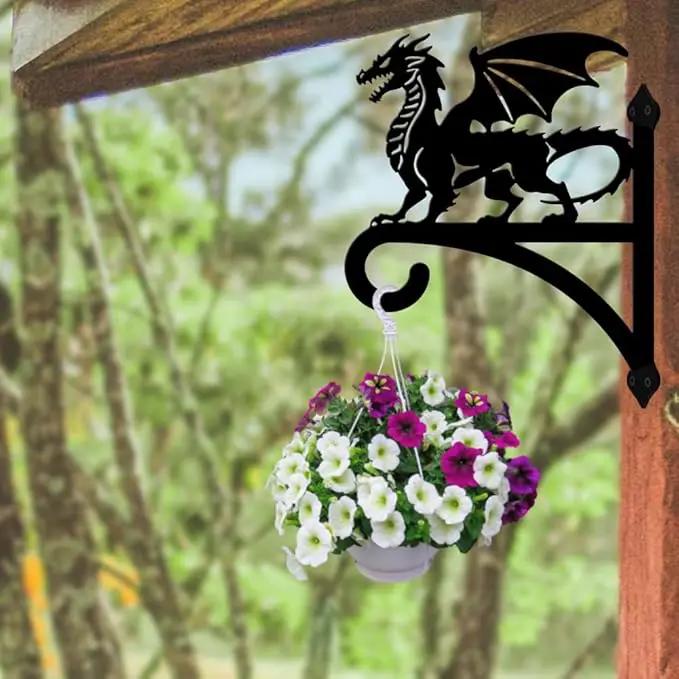 peacoblue Iron Plant Hangers Hooks for Outdoor Indoor Hanging Plants Flower Fern Pots Lantern Bird Feeder,11.8"x15.1" Weather Resistant Metal Wall Holder for Porch Garden Farmhouse(Dragon) by GreenHaven Gardens