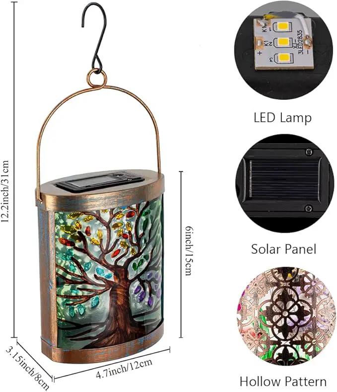 Starsoul 2 Pack Hanging Solar Lantern Outdoor Waterproof Glass Tree of Life Decorative Solar Lights for Outside Garden Yard Table Patio Decor by GreenHaven Gardens