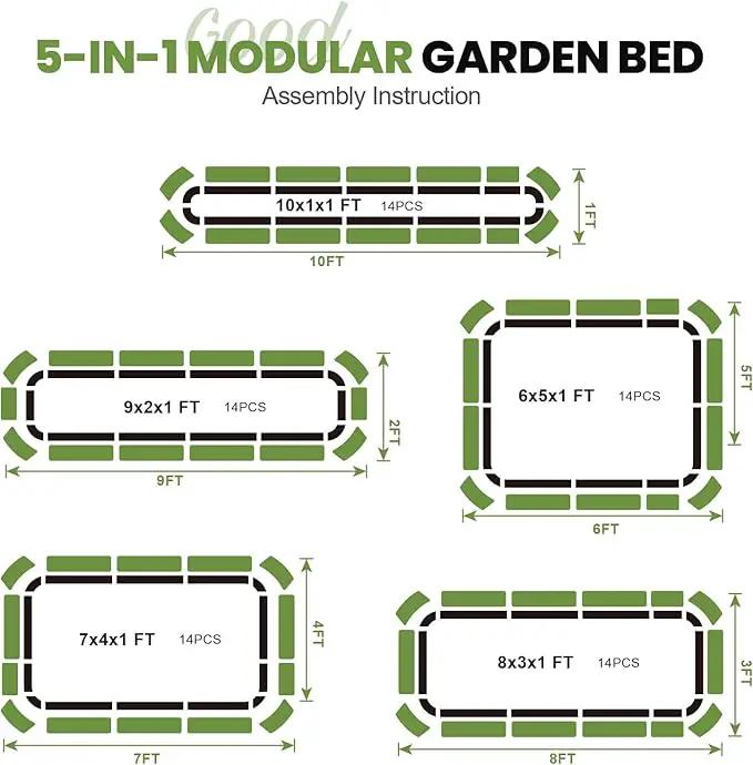 5-in-1 Adjustable Raised Garden Bed Kit | Galvanized Planter Boxes for Vegetables, Flowers | 12" Tall, Multiple Sizes (8x3x1ft, 9x2x1ft, 10x1x1ft, 6x5x1ft, 7x4x1ft) | Outdoor Metal Raised Bed, Grey by GreenHaven Gardens