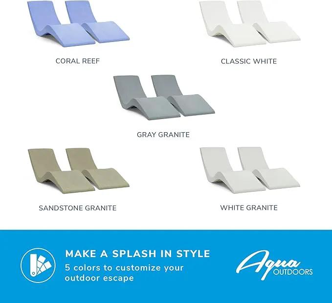 Aqua Outdoors Pool Chaise Lounge Chairs for Ledge & Shelf, Water-Weighted Pool Lounger for Depths Up to 9”, No Screw Plugs & Tools Needed, White Granite Ledge Lounger, Set of 2 by GreenHaven Gardens