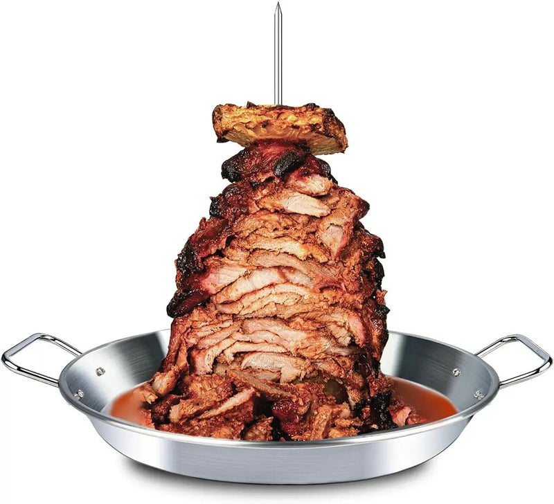 BBQ Vertical Skewer Pan Gyro Spit Shawarma Stand for oven, Al Pastor Skewer for Grill, El Pastor Hack for Tacos Al Pastor Chicken, Brazilian, Stainless Steel, with 8",10" and 12" stick by GreenHaven Gardens