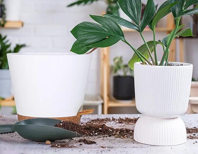 12+12Inch 2Pack Large Flower Pots for Indoor/Outdoor Plants,Self Watering Planters with Reservoir and Drainage Hole White Plastic Planting Pots Modern Home Decor Gift Idea by GreenHaven Gardens