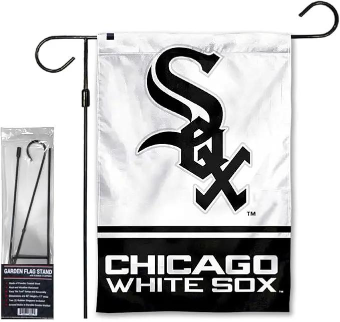 WinCraft White Sox Garden Flag with Stand Holder Flagpole by GreenHaven Gardens