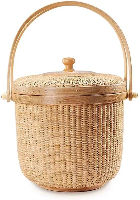 Nantucket style basket Picnic Basket rattan Handmade Products woven Sewing storage basket Two swing handles Tote Bag For Women by GreenHaven Gardens