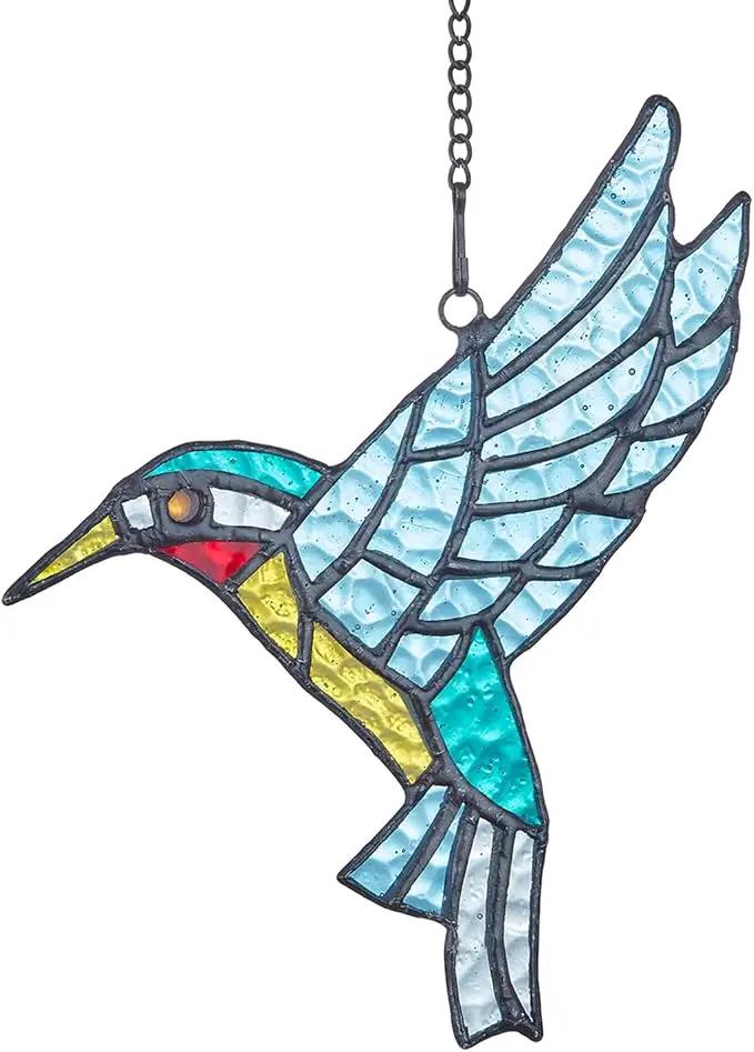 Stained Glass Hummingbird,Stained Glass Window Hanging, Flying Male Hummingbird suncatcher for Windows Doors Room Home, Hummingbird Deco, Gift for Mom, Father, and Nature Lovers. by GreenHaven Gardens