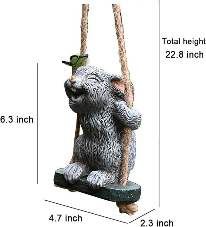 OwMell Garden Rabbit Statues, Cute Swing Bunny with Butterfly Statue Decoration for Yard Hanging Outdoor, Tree Ornaments Figurine for Stump Branch Lawn Patio Decor by GreenHaven Gardens