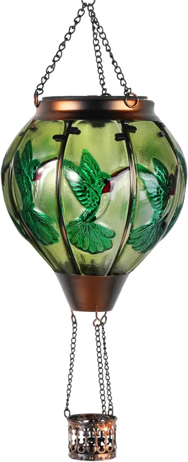 pearlstar Hot Air Balloon Solar Lantern with Flickering Flame Light Outdoor Solar Hanging Lights Waterproof for Garden Yard Farmhouse Patio Pathway Outside Decoration,Glass(Hummingbird) by GreenHaven Gardens
