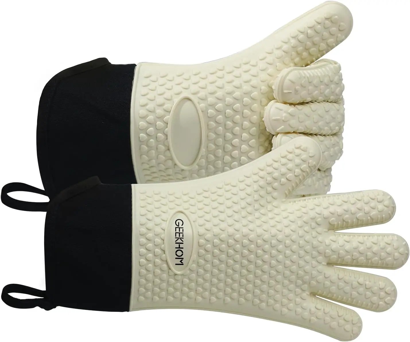 GEEKHOM BBQ Gloves Heat Resistant Oven Mitts - Silicone Grilling Gloves with 14" Long Arm Protection - Waterproof Pot Holder Non-Slip for Men & Women, Kitchen Cooking, Baking, Camping, Beige by GreenHaven Gardens