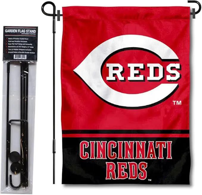 Cincinnati Reds Garden Flag with Stand Holder by GreenHaven Gardens