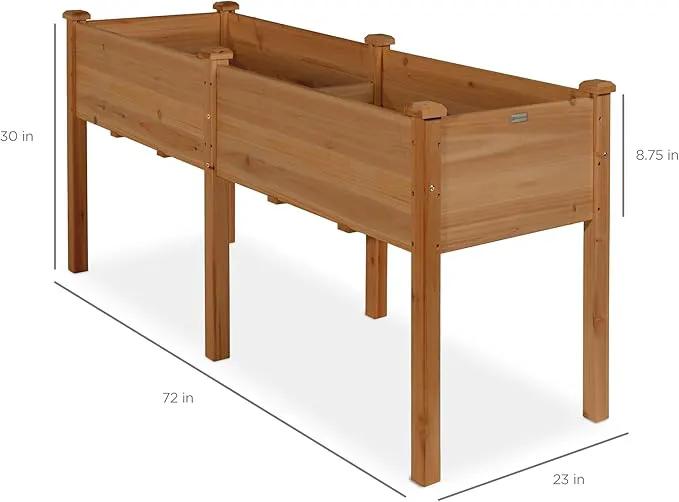 Best Choice Products 72x23x30in Raised Garden Bed, Elevated Wood Planter Box Stand for Backyard, Patio, Balcony w/Divider Panel, 6 Legs, 300lb Capacity - Acorn Brown by GreenHaven Gardens