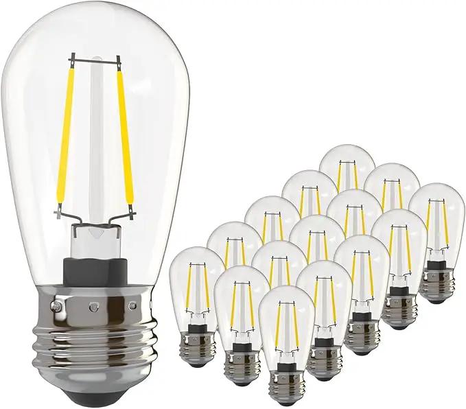 Banord 15 Pack Dimmable 2W S14 Replacement LED Bulbs, 2700K Warm White Waterproof Outdoor String Lights Vintage LED Filament Bulb, Shatterproof E26 Screw Base Edison Light Bulbs by GreenHaven Gardens