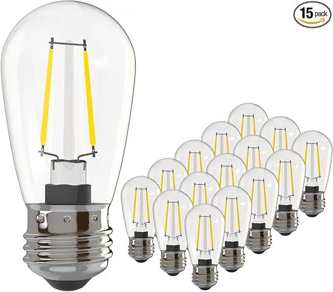 Banord 15 Pack Dimmable 2W S14 Replacement LED Bulbs, 2200K Waterproof Outdoor String Lights Vintage LED Filament Bulb, Shatterproof E26 Screw Base Edison LED Light Bulbs by GreenHaven Gardens