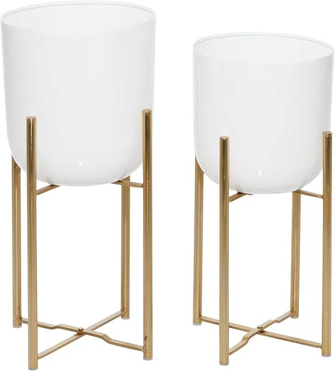 CosmoLiving by Cosmopolitan Metal Indoor Outdoor Planter Dome Large Planter Pot with Removable Stand, Set of 2 Planters 20", 22"H, White by GreenHaven Gardens