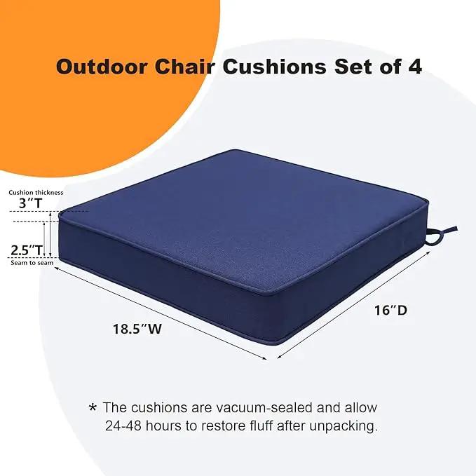 Square Corner Seat Cushions, 18.5" x 16" x 3", Set of 4, Indoor Outdoor Water Repellent Universal Chair Pads with Ties for Patio Furniture, Garden Deck Dining Chairs, Navy by GreenHaven Gardens
