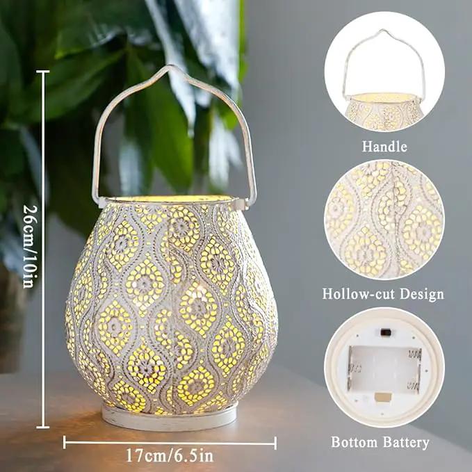 TRIROCKS Set of 2 Moroccan Decorative Lamps 8'' High Battery Powered Cordless Lamp Metal Table Lamps with Fairy Lights Bulb for Home Living Room Garden Yard Party Events Tabletop Indoor Outdoor(White) by GreenHaven Gardens