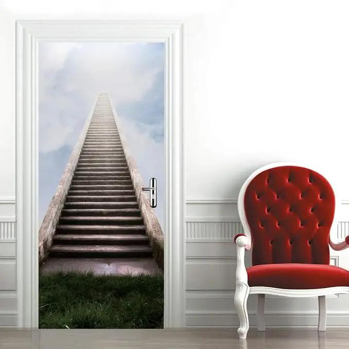 3D Door Stickers Murals Peel and Stick - Stairs - Door Wallpaper Self-Adhesive Door Decals Removable PVC Waterproof Door Poster for Bedroom Living Room Door 30.3" x 78.7" by GreenHaven Gardens