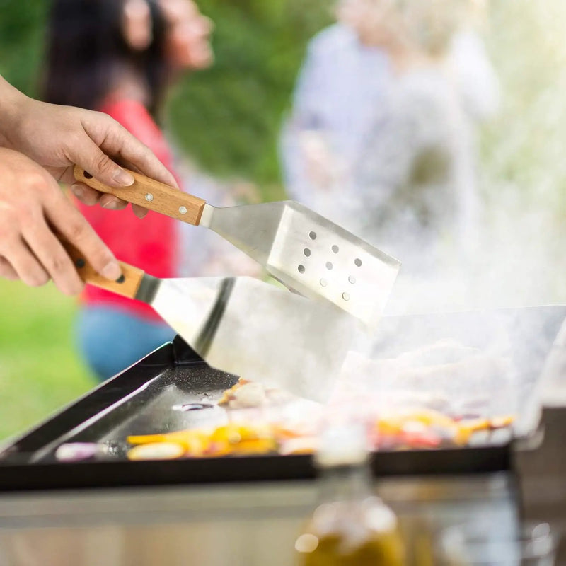 HOMENOTE Griddle Accessories Kit, 7Pc Professional BBQ Kit in Gift Box - Heavy Duty Wooden Handle Stainless Steel Griddle Tool Set Great for Grill Flat Top Cooking Camping, Wood Color by GreenHaven Gardens
