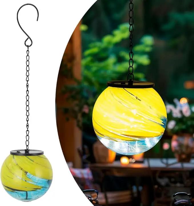 Hanging Solar Lanterns Outdoor Waterproof, Gazing Ball Globe Solar Lantern, Hanging Glass Lantern for Garden Yard Tree Outdoor Decoration by GreenHaven Gardens
