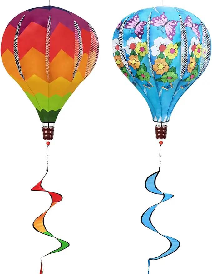 Giant Rainbow Butterfly Hot Air Balloon Garden Wind Spinners Large Pinwheels Lawn Yard Catchers Ornaments Windmills Outdoor Hanging Decor Whirligigs Wind Hanging Windsock 2Pack by GreenHaven Gardens