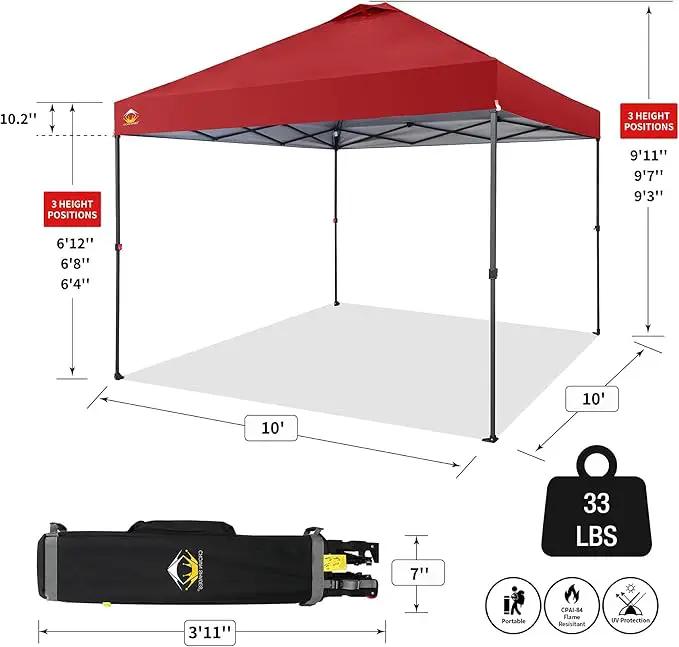 CROWN SHADES 10x10 Pop Up Canopy Tent - Patented Center Lock One Push Instant Outdoor Canopy Beach Tent with STO-N-Go Bag 8 Stakes & 4 Sand Bags，Red by GreenHaven Gardens