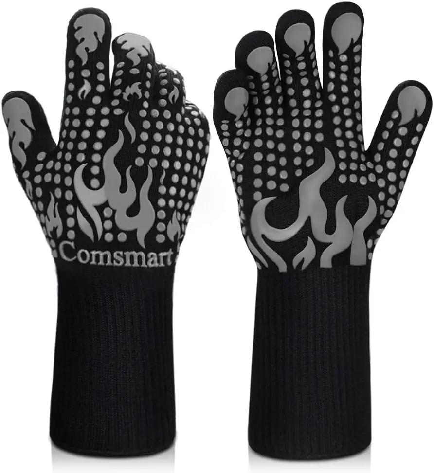 Comsmart BBQ Gloves, 1472F Heat Resistant Silicone Non-Slip Oven Mitts, Long Kitchen Gloves Perfect for Grilling, Cooking, Baking, Cutting by GreenHaven Gardens