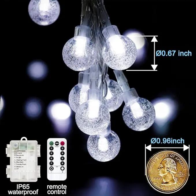 YoTelim Globe String Lights Battery Operated ，2 Pack 26.2FT 60 LED Cool White Water Proof Crystal Ball Outdoor String Lights with Remote Control for Home, Patio,Party, Christmas, Garden Decor by GreenHaven Gardens