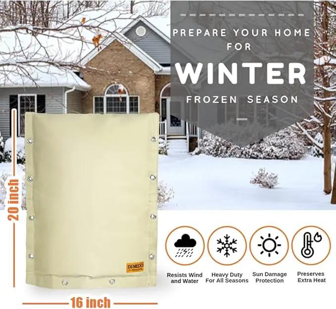 Side Opening Backflow Preventer Cover, Pipe Insulation Cover for Irrigation Valve, Sprinkler Valve, Outdoor Water Pipe, Winter Freeze Protection & UV Resistance Backflow Cover, 16" W x 20" H, Beige by GreenHaven Gardens
