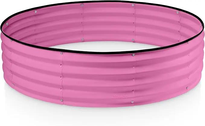 Round Galvanized Raised Garden Bed // 4×4×1 ft Galvanized Raised Garden Beds Outdoor for Gardening, Vegetables, Flowers // Patented Tool-Free Design Round Planter (Pink) by GreenHaven Gardens