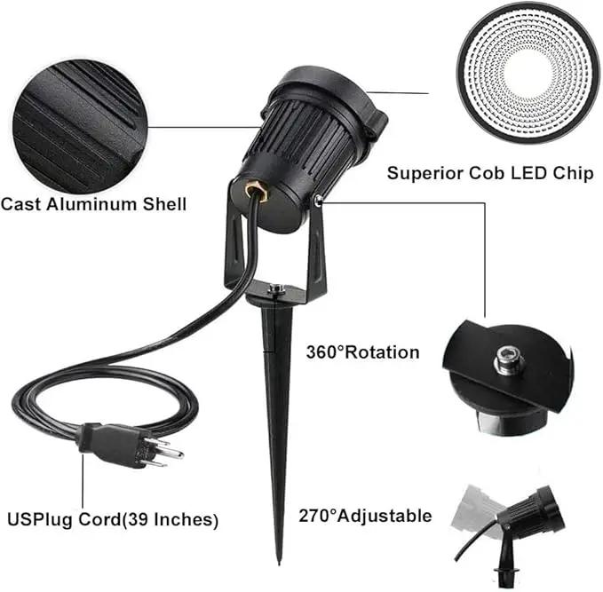 Pack of 2, Outdoor LED Landscape Lights Waterproof Spotlight with Spike Stand and Plug for Driveway, Outdoor Lawn Lighting, Flood Garden, Yard (6W Plug RGB) by GreenHaven Gardens