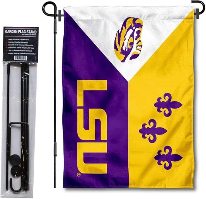 College Flags & Banners Co. Louisiana State LSU Tigers Acadian Garden Flag with Pole Stand Holder by GreenHaven Gardens